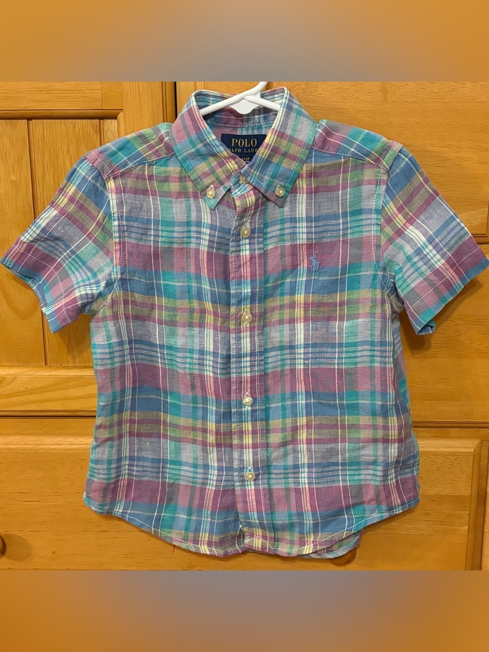 Polo Ralph Lauren Boy’s Pastel Plaid 100% Linen Button Down Shirt Size 3/3T NEW